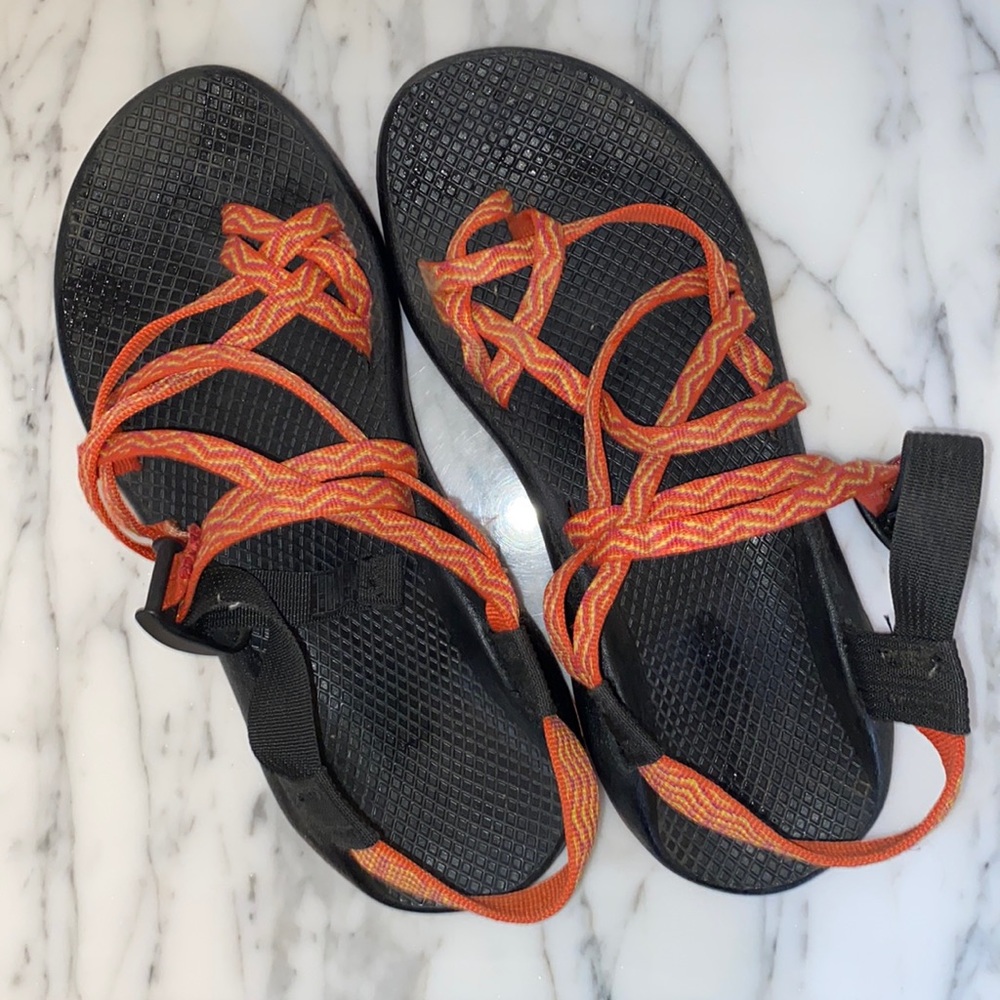 Orange and yellow Chacos